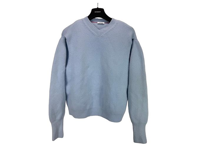 Salvatore Ferragamo hellblauer Cashmere-Pullover mit V-Ausschnitt und Cut-Out-Details