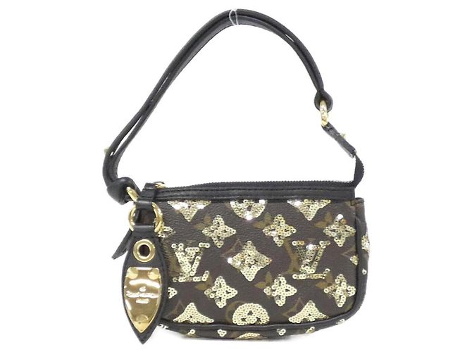 Louis Vuitton Monogram Eclipse Mini Pochette Accessoires D'oro 