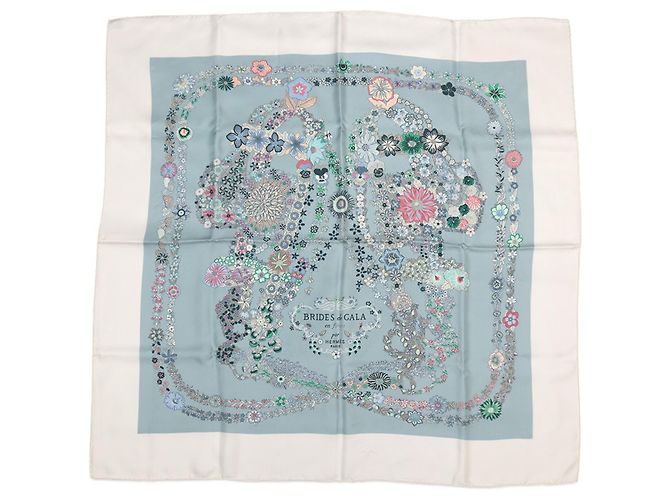 Lenço de seda Hermès - Carré 90 Brides de Gala en Fleurs Branco Verde