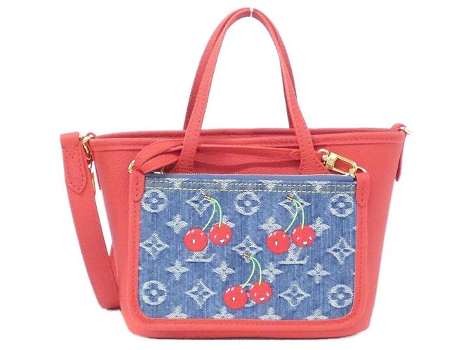 Neverfull Borsa Louis Vuitton Monogram Cherry Denim Rosso Blu