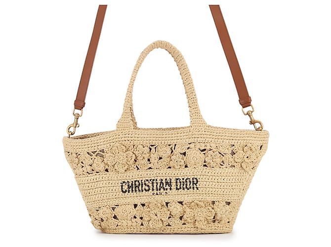Borsa Panier in Raffia Christian Dior Marrone