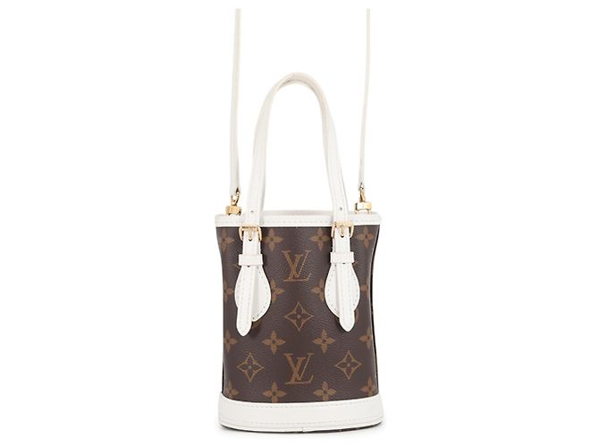 Bucket Sac seau Louis Vuitton Monogram Nano Marron Blanc