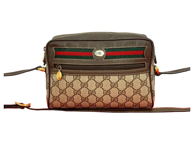 Bolsa de ombro em couro e PVC Gucci Marrom