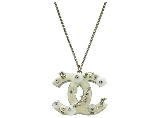 Chanel Coco Mark Halskette Anhänger Silber Metallisch