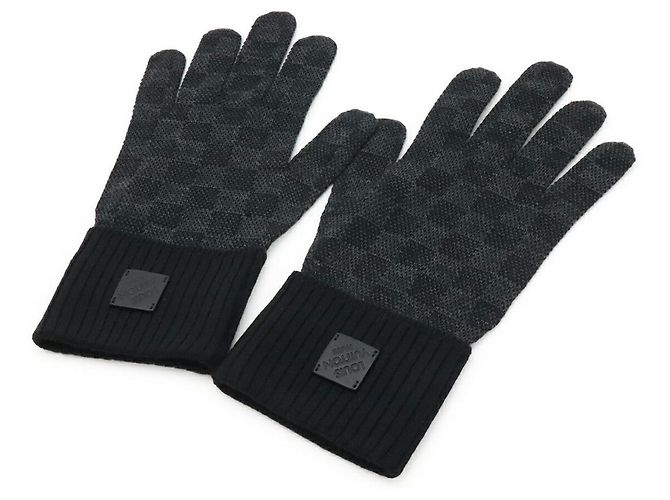 Louis Vuitton Damier Graphite Wool Leather Gloves Black