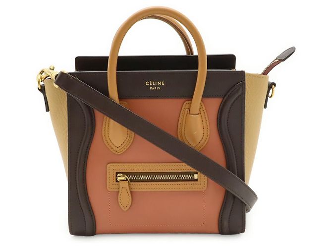 Céline Bolsa 2way Celine Luggage Nano Shopper em couro Marrom Bege
