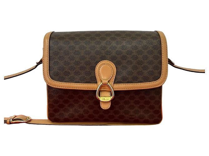 Céline Bolsa de ombro em couro monogram Celine Marrom