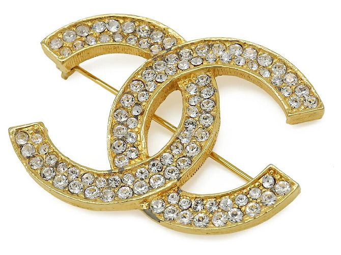 Spilla Chanel Coco Mark con strass D'oro Metallico