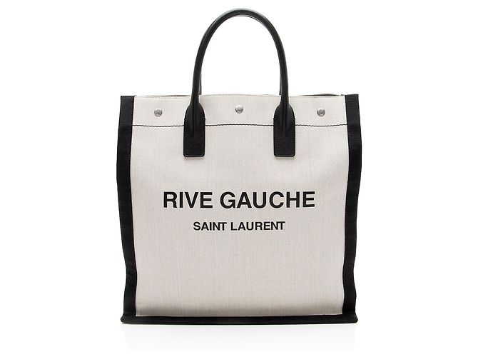 Tote Rive Gauche N/S em lin e couro de vitelo Saint Laurent Marrom Bege