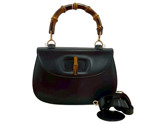 Bamboo Bolsa 2way de couro com bambu Gucci Preto