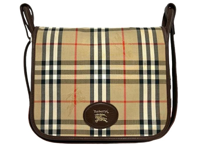 Bolsa de ombro em couro e lona Burberry Marrom Bege