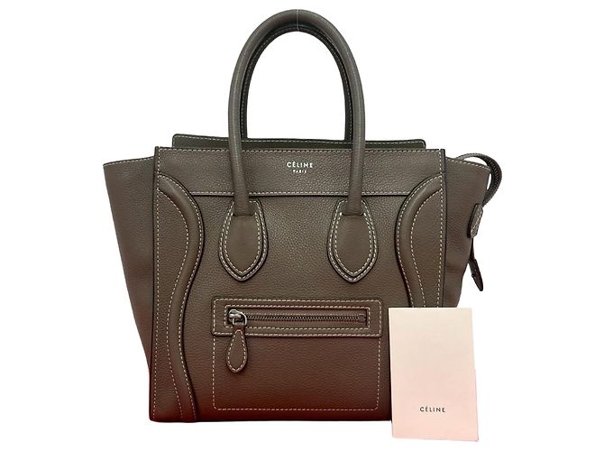 Céline Bolsa de couro Celine Luggage Micro Shopper Marrom Bege
