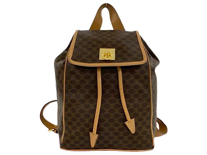Céline Celine Macadam Triomphe PVC Leather Backpack Brown