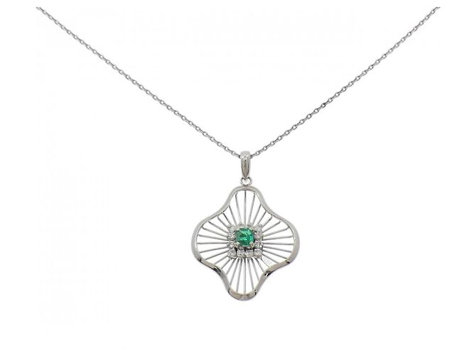 Autre Marque Collana con smeraldo e diamanti in Pt900/Pt850 Verde