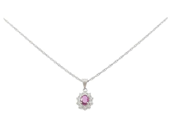 Autre Marque Collana con Diamanti e Rubino PT850 Rosso