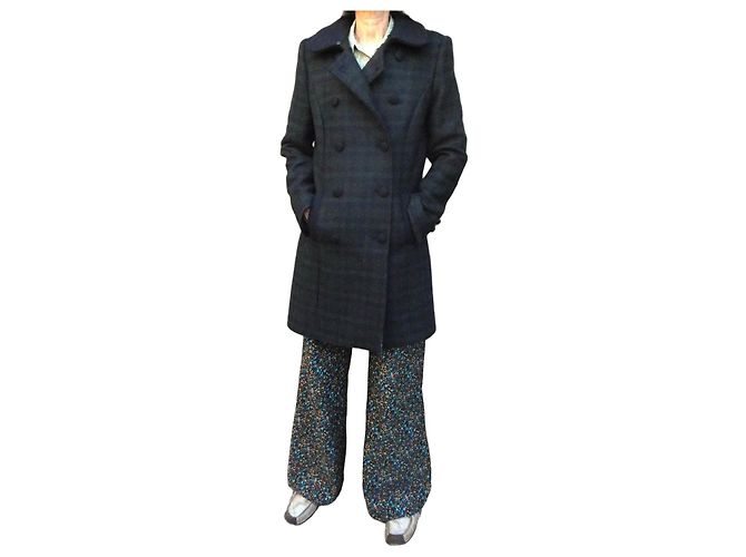 Autre Marque NAF NAF checked wool coat Dark green Dark blue