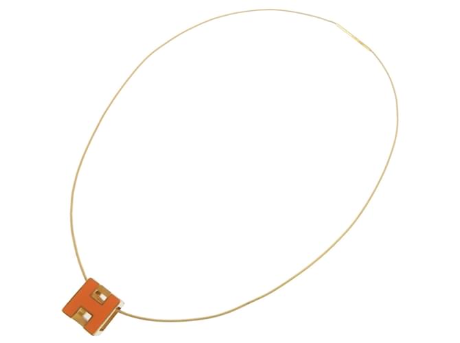 Hermès Collana Hermes Cage d'H H-Cube Metal Arancione D'oro 