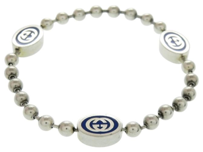 Pulsera charm de cadena de bolas Gucci G Plata Azul