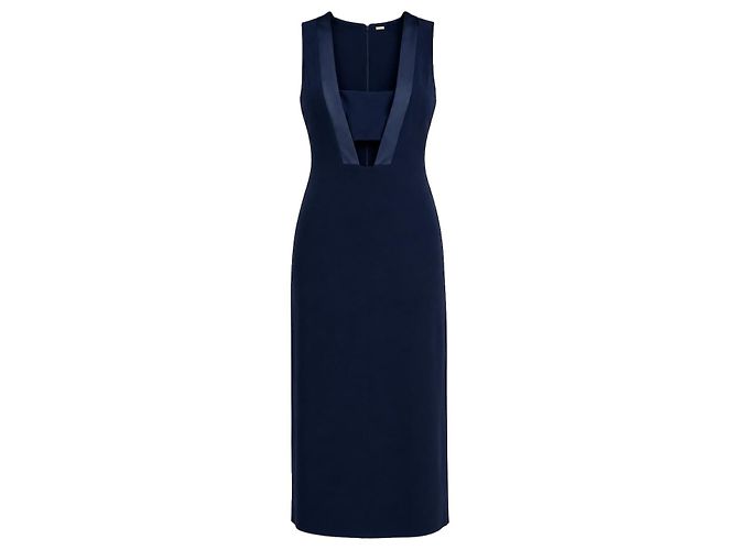 Adam Lippes Spring 2014 Runway Seidengefüttertes Cut-Out Midi-Kleid Marineblau