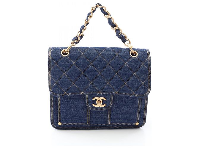 Chanel Matelassé Denim Chain Backpack Blue