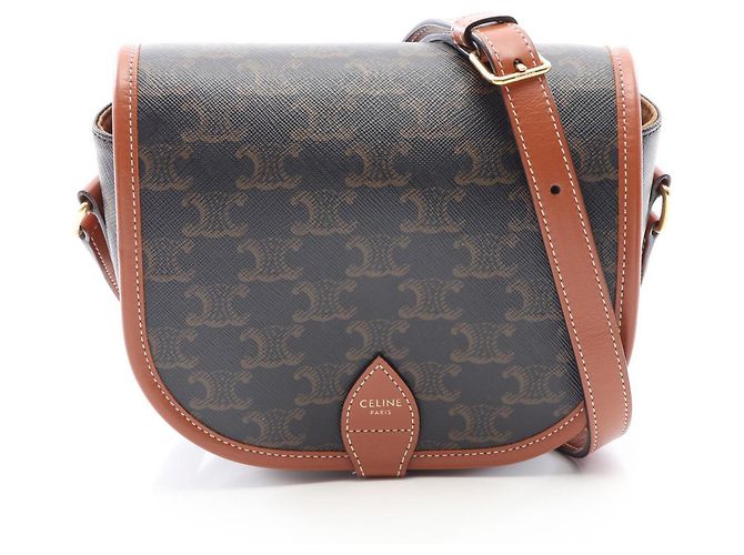 Céline Bolsa de ombro Celine CELINE Folco Medium Bag Triomphe Marrom Preto