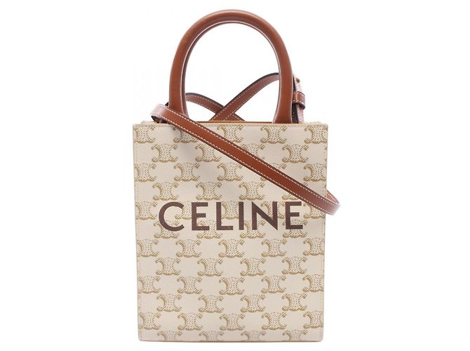 Céline Sac cabas vertical mini Triomphe Celine Marron Écru