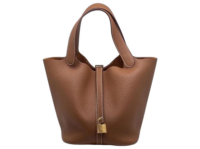 Hermès Borsa Picotin in pelle granulata Marrone Gold hardware