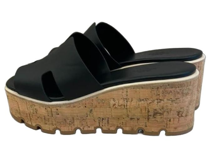 Oran Hermès Eze 30 Sandali Zeppa Pelle Nera Nero