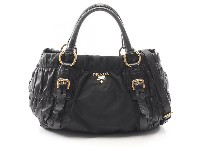 Prada Gathered 2-Way Tote Bag Schwarz