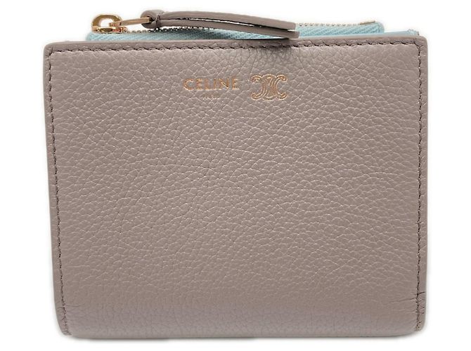 Céline Celine Triomphe Stamp Compact Wallet Blue Grey