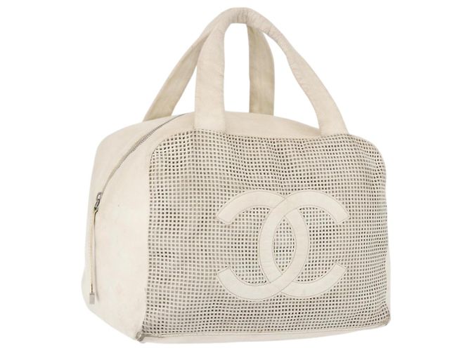 CHANEL COCO Handtasche aus Leder Elfenbein Silber CC Authentisch 192801 Roh