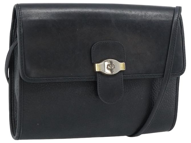 Borsa a tracolla Christian Dior in pelle nera e oro Auth ar14060 Nero D'oro