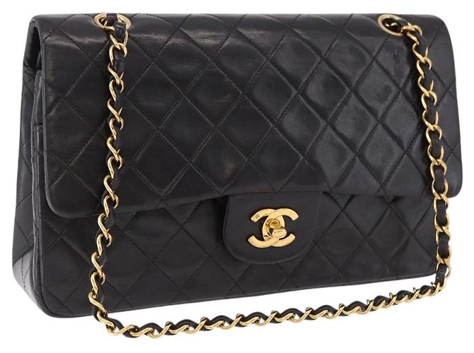 Borsa a tracolla CHANEL Chain Matelasse25 in pelle d'agnello nera e oro CC Auth 191834SAM Nero D'oro