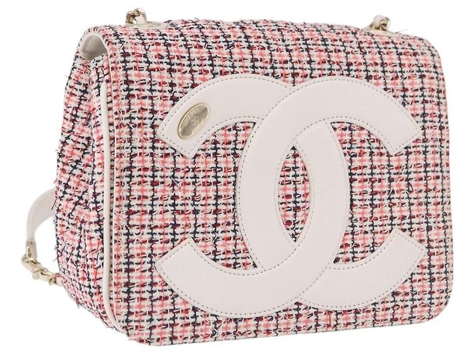 CHANEL Matelasse Chain Shoulder Bag Tweed Red Gold CC Auth 192084SAM Golden