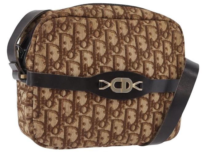 Borsa a tracolla Christian Dior Trotter Canvas Beige Oro Auth ka5228 D'oro