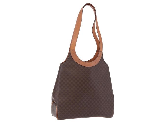 Céline Sac à main circulaire CELINE Macadam Canvas PVC Cuir Marron Or Auth 192066 Doré