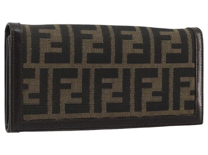 FENDI Zucca Canvas Long Wallet Black Brown Auth 192212V
