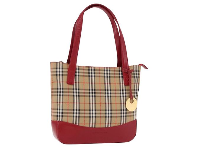 BURBERRY Nova Check Hand Bag Canvas Beige Gold Auth 191907 Golden