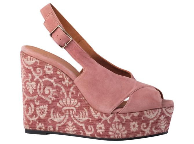 Autre Marque Sandales compensées espadrilles en daim rose Castañer avec fleurs
