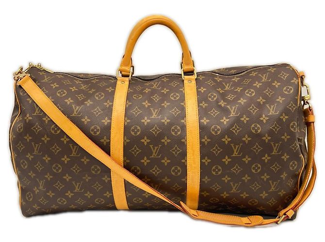 Louis Vuitton Monogram Keepall Bandoulière 60 Borsa Boston Marrone Beige