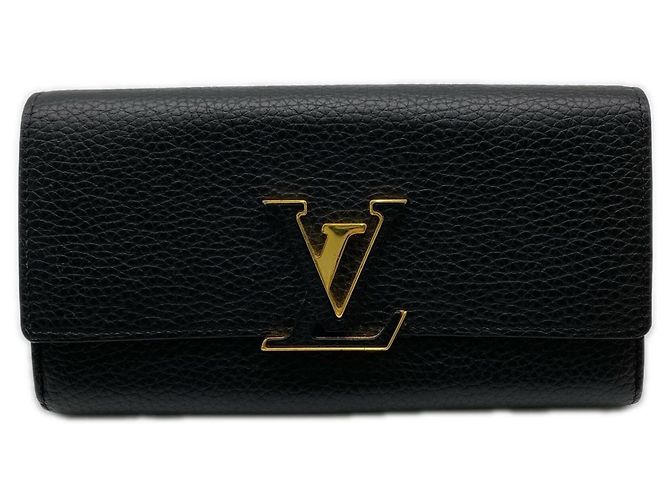 Capucines Louis Vuitton Taurillon Long Wallet in Black Leather