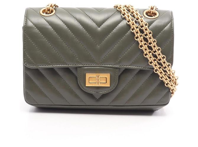 Bolsa de Ombro Chanel 2.55 Chevron V-stitch Caqui