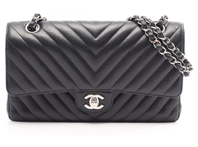 Borsa a tracolla Chanel Chevron V-stitch Double Flap Nero