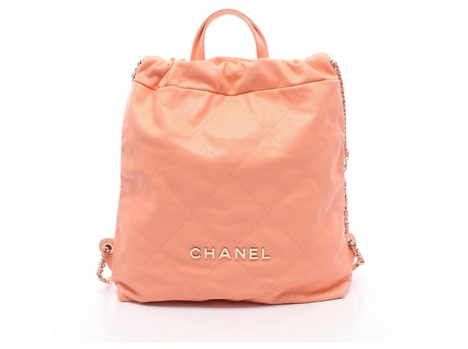 Mochila/Bolsa Chanel 22 em couro rosa Large