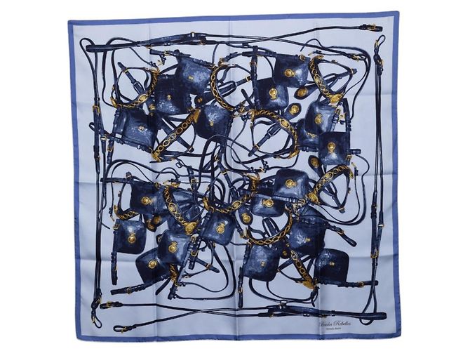 Hermès Hermes Carre 90 Brides Rebelles Sciarpa in seta Blu Multicolore
