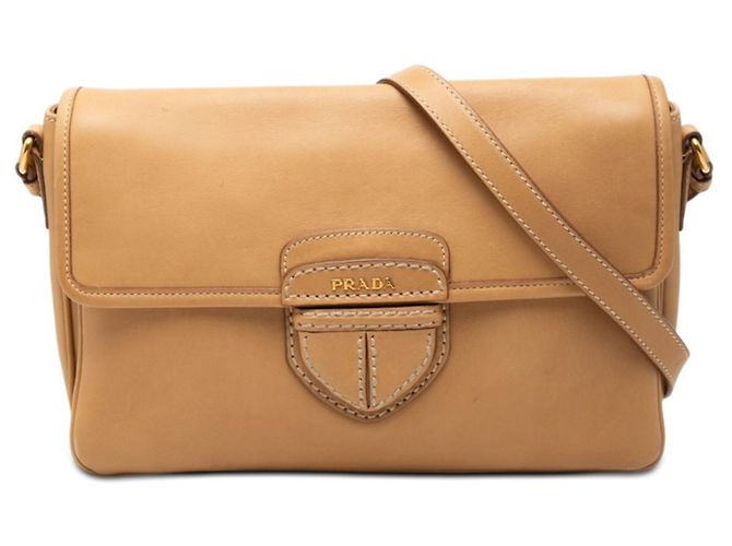 Borsa a tracolla con placca logo Triangle Prada Beige