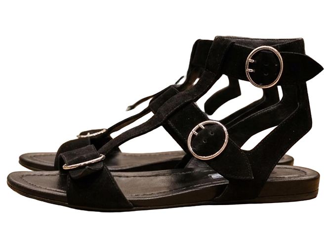 Prada Black Suede Flat Sandals