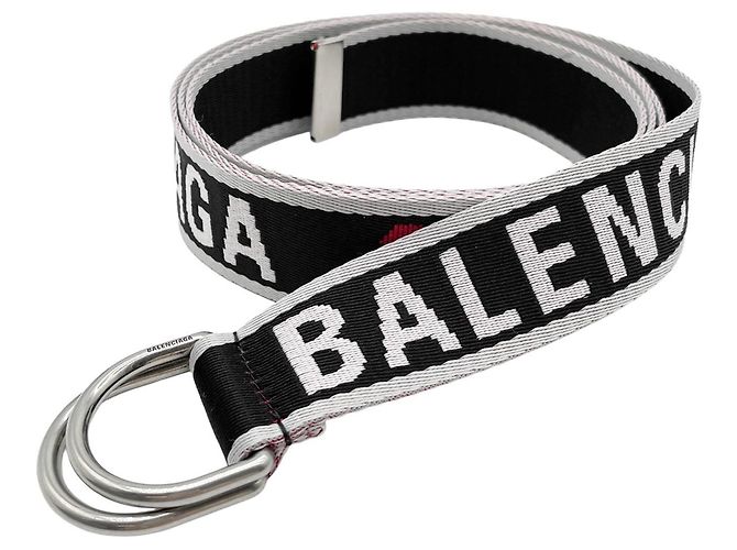 Balenciaga Logo Webbing D-Ring Belt Black White Red