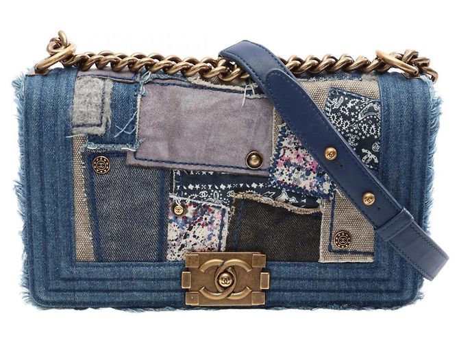Borsa a Spalla Chanel Boy Patchwork Blu 
