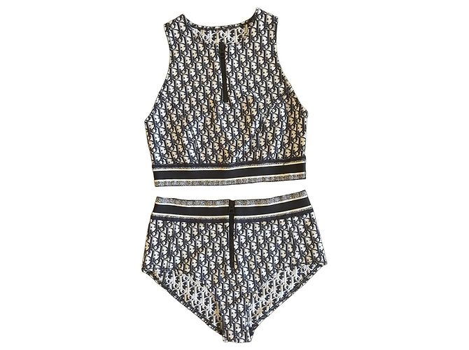 Conjunto Bikini Christian Dior Oblique Blanco Azul oscuro